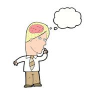 cartoon businessman with huge brain thought bubble N8