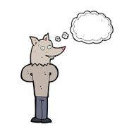 cartoon wolf man with thought bubble N34