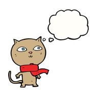 cartoon funny cat wearing scarf with thought bubble N14