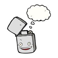 cartoon metal lighter with thought bubble