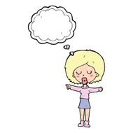 cartoon pointing woman with thought bubble N25