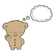 cartoon teddy bear waving with thought bubble N5