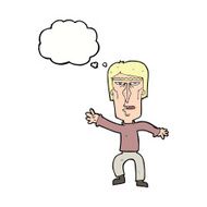 cartoon angry man waving warning with thought bubble N9