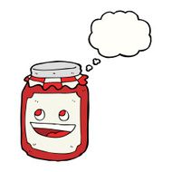 cartoon jar of preserve with thought bubble