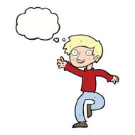 cartoon excited boy dancing with thought bubble N9