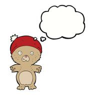 cartoon cute teddy bear in hat with thought bubble N10