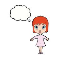 cartoon girl in dress with thought bubble N9