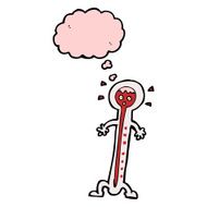 cartoon hot thermometer with thought bubble N8