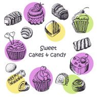 Set of isolated sweet cakes and sweets