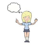 cartoon woman explaining idea with thought bubble N9