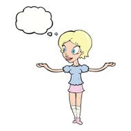 cartoon woman with arms spread wide thought bubble N9