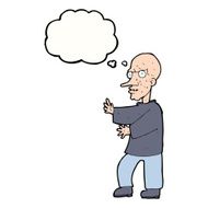 cartoon mean looking man with thought bubble N9