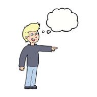 cartoon happy man pointing and laughing with thought bubble N9