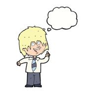 cartoon school boy with idea thought bubble N24