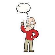 cartoon old man laying down rules with thought bubble