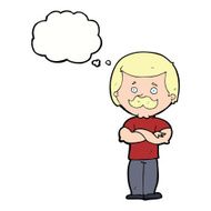 cartoon manly mustache man with thought bubble N9