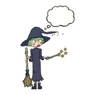 cartoon witch casting spell with thought bubble N17