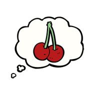 cartoon cherries with thought bubble
