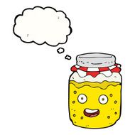 cartoon honey jar with thought bubble