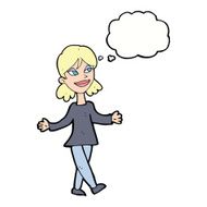 cartoon woman with no worries thought bubble N31