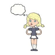 cartoon happy waitress woman with thought bubble N9