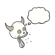 cartoon spooky skull with thought bubble N130