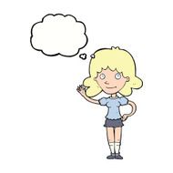 cartoon woman waving with thought bubble N294