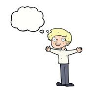 cartoon enthusiastic man with thought bubble N8