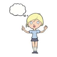 cartoon girl asking question with thought bubble N9