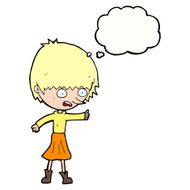 cartoon woman stressing out with thought bubble N17