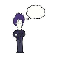 cartoon vampire man with thought bubble N101