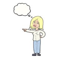 cartoon woman pointing with thought bubble N185