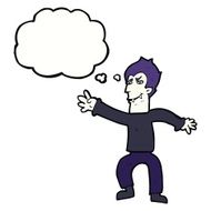 cartoon vampire man with thought bubble N102