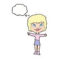 cartoon woman pointing with thought bubble N186