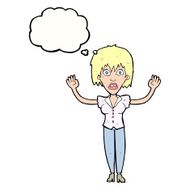cartoon woman stressing out with thought bubble N18