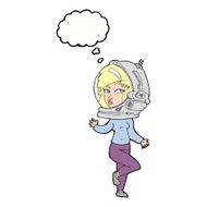 cartoon woman wearing space helmet with thought bubble N17
