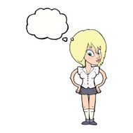 cartoon woman with hands on hips thought bubble N190