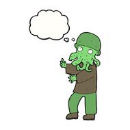 cartoon alien man with thought bubble N8