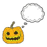 cartoon spooky pumpkin with thought bubble N18