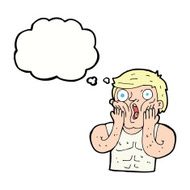 cartoon shocked gym man with thought bubble N18