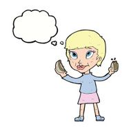 cartoon woman eating hotdogs with thought bubble N8