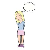 cartoon woman waiting with thought bubble N16