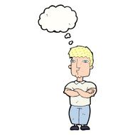 cartoon man with crossed arms thought bubble N24