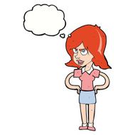 cartoon annoyed woman with hands on hips thought bubble N8