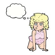 cartoon woman doing pin-up pose with thought bubble N7