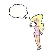 cartoon woman at party with thought bubble N16