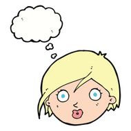 cartoon surprised female face with thought bubble N52
