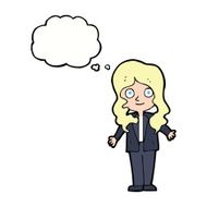 cartoon friendly business woman with thought bubble N9