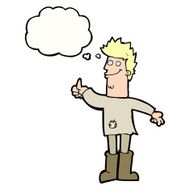 cartoon positive thinking man in rags with thought bubble N8