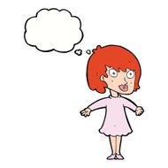 cartoon woman wearing dress with thought bubble N9
